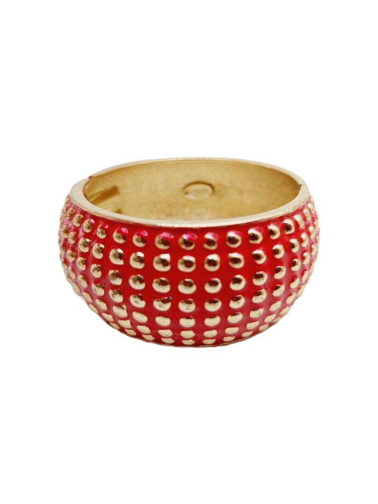 Amrita Chunky Pink Enamel Bracelet Hinged Bangle In Gold Tone Dots